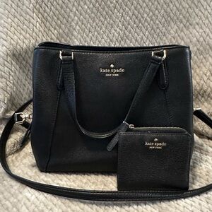 Kate Spade Black & Gold handbag with matching wallet.